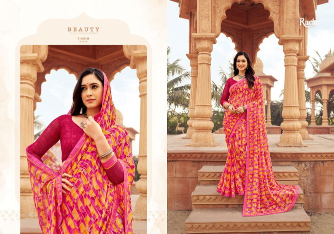 Vanilla Vol 6 By Ruchi Swarovski Border Printed Chiffon Sarees Wholesale Shop In Surat
